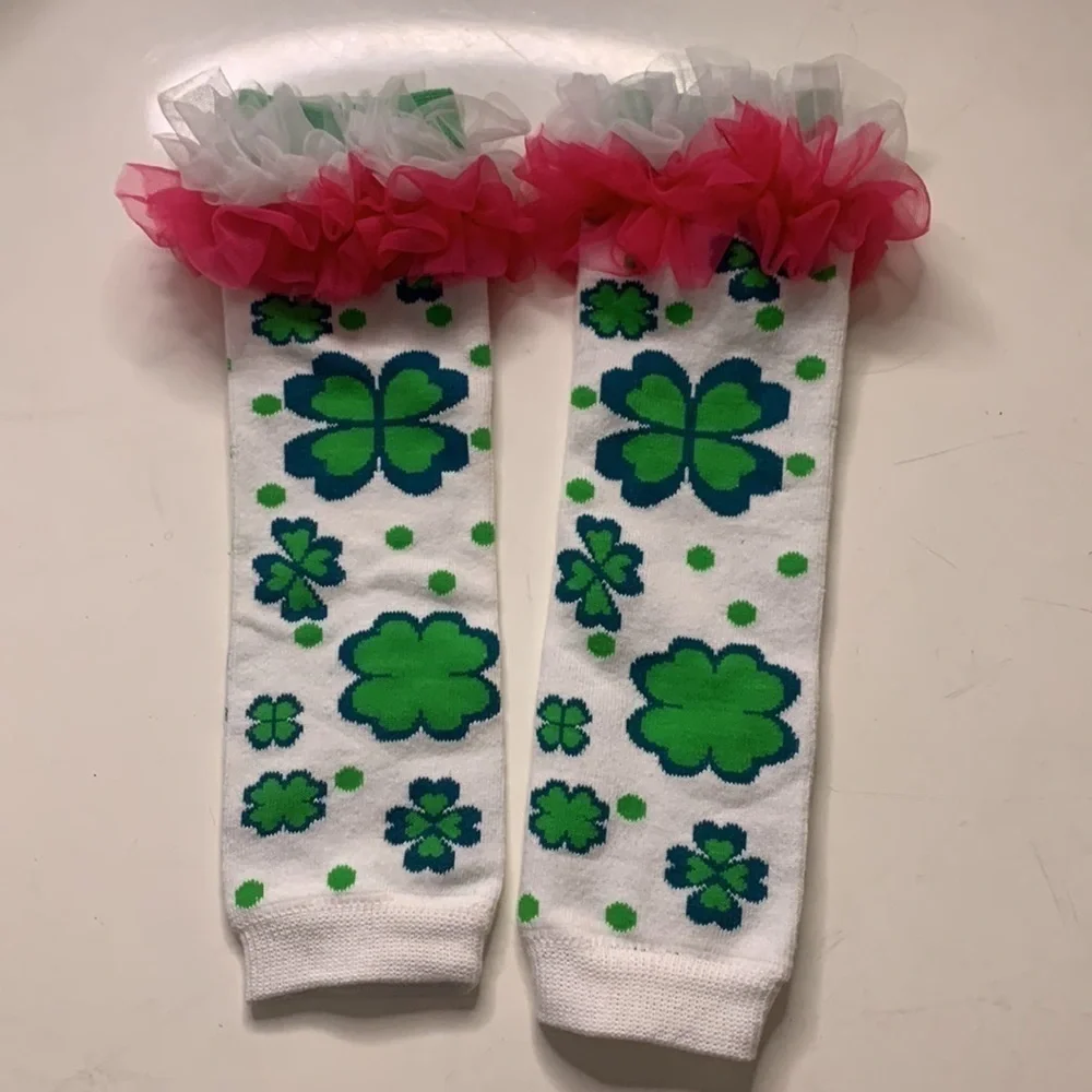 Saint Patrick day ruffle four leaf clover leg warmers girls infant 12-18